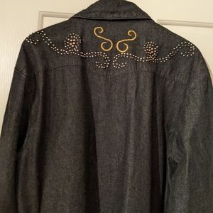 Beautiful Dark Denim shirt shacket with embroidery and emblishments